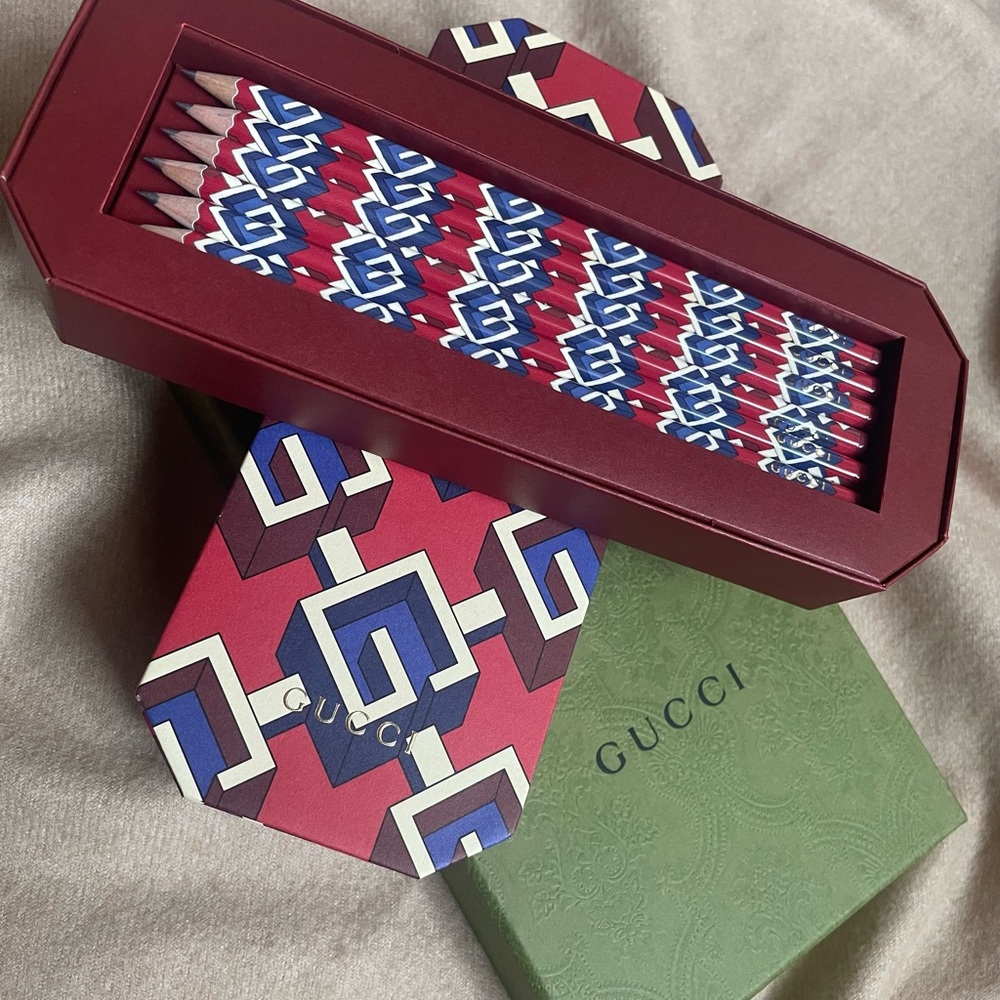 Gucci Red and Blue Geometric Pencil Set